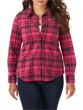 Lee Riders Women’s Long Sleeve Button Up Fleece Flannel Shirt Pink & Black XXL
